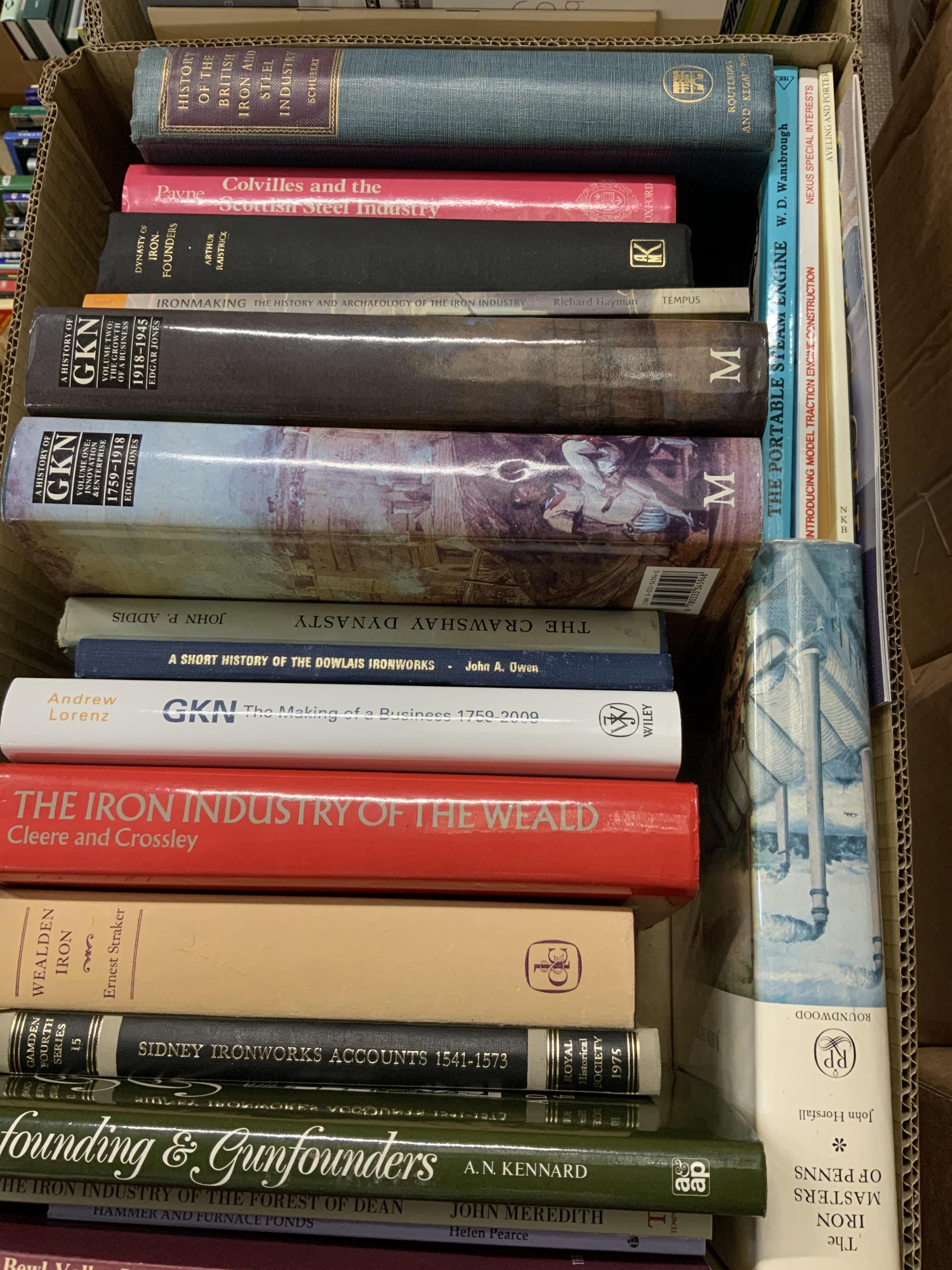 Eight boxes of railway related books, etc. subjects include; Indian railways, United States railways, Great Western Railway, steam trams, Union Pacific Railway, etc. publishers include; Middleton Press, Ian Allan, David